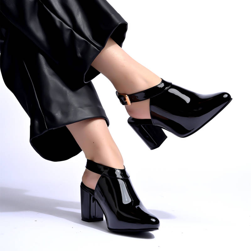 Shoetopia Stylish Solid Black Block Mules Heels for Women (EURO 39)