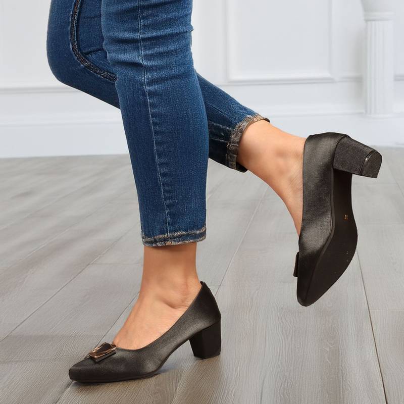 Iconics Women Black Suede Buckle Pump Heels (EURO 36)