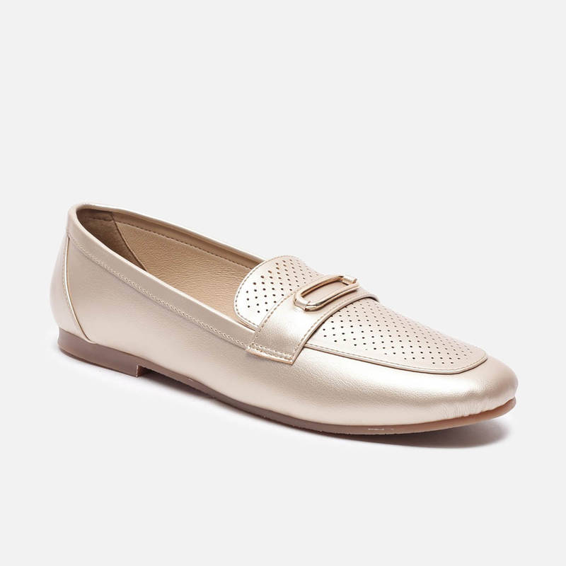 Van Heusen Women Gold Loafers (UK 4)