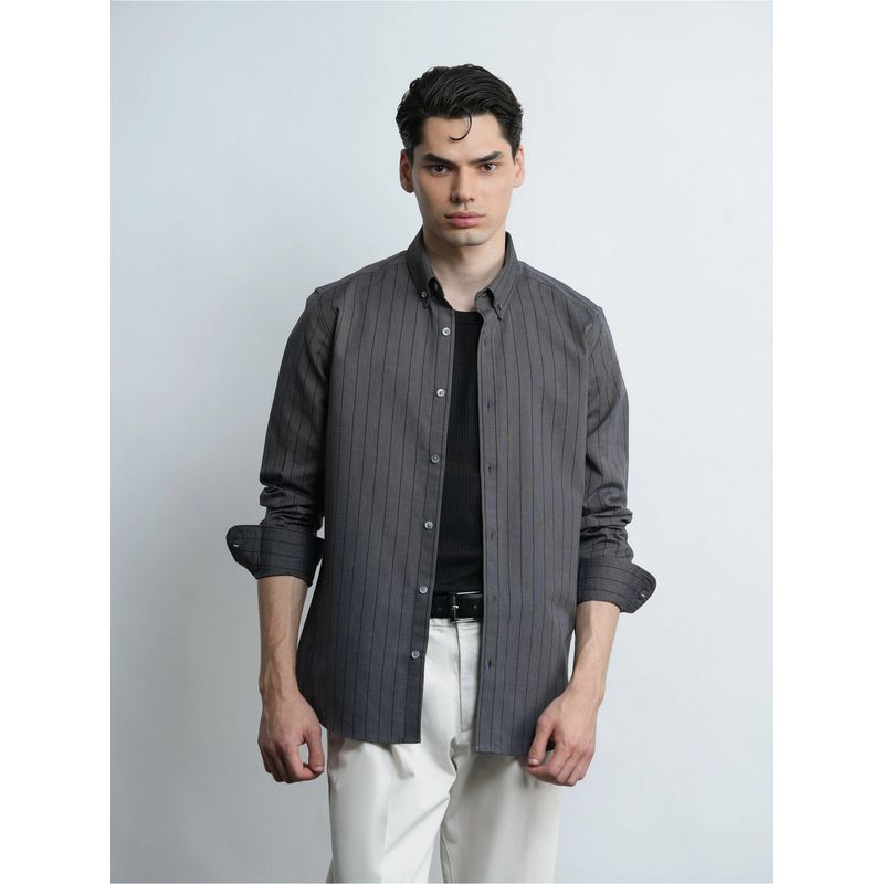 Cove and Lane Grey Pinstripe Cotton Oxford Shirt (S)