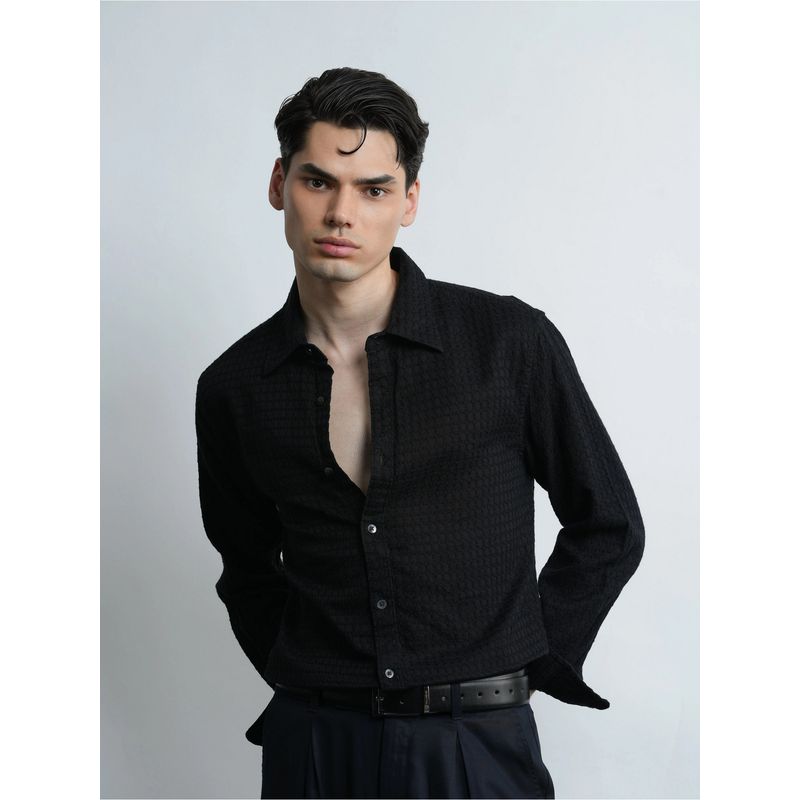 Cove and Lane Azkaban Dobby Cotton Black Regular Fit Shirt (M)