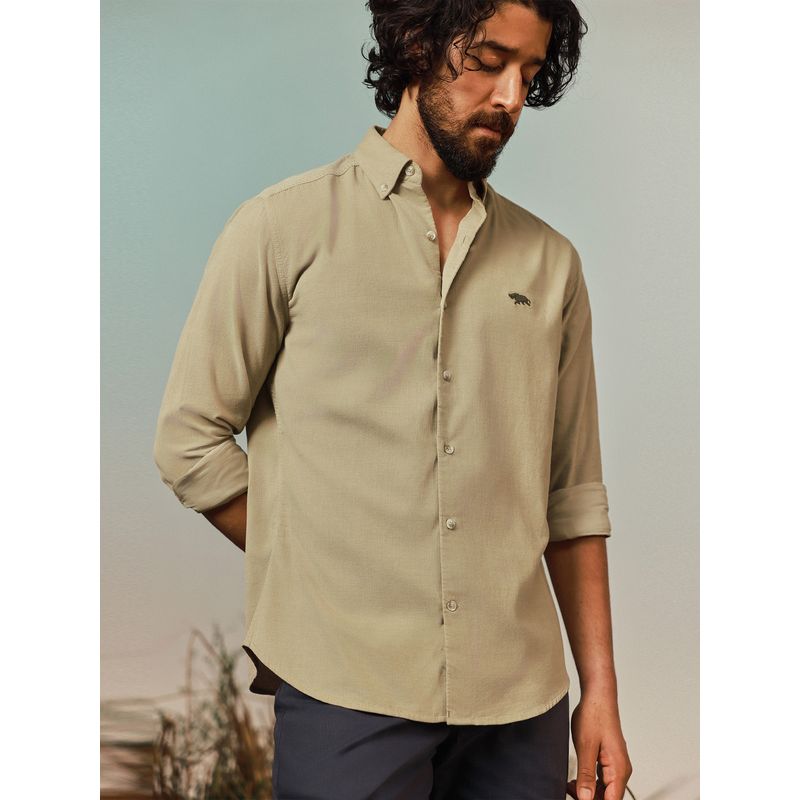 Andamen Cotton Tencel Corduroy Regular Fit Khaki Shirt (S)