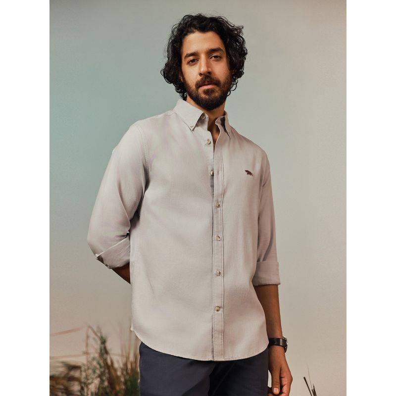 Andamen Pure Cotton Balsa Twill Slim Fit Grey Shirt (S)