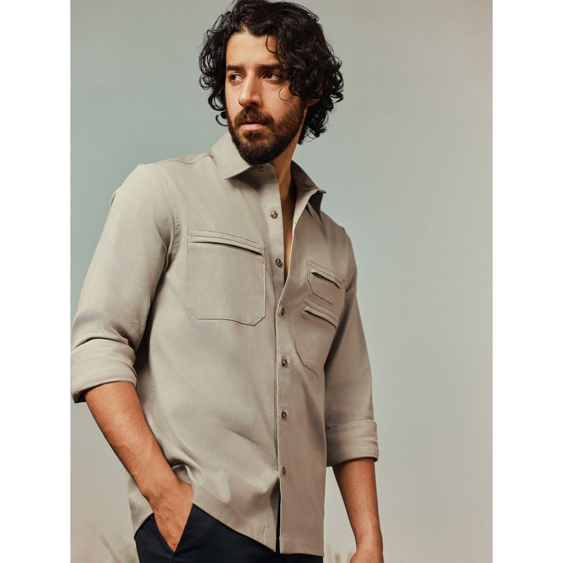 Andamen Stretchable Regular Fit Khaki Shirt (S)