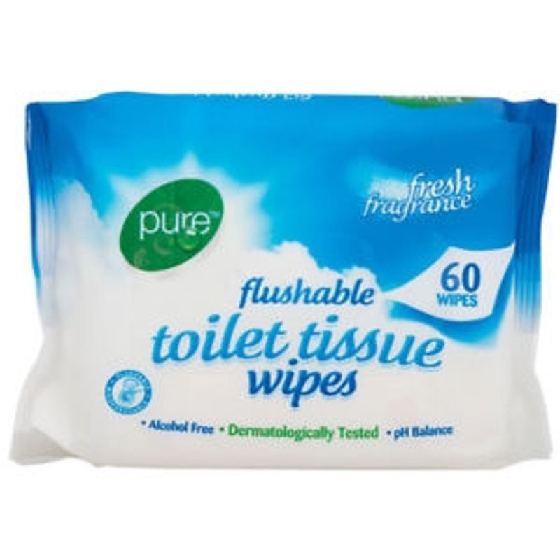 Pure Flushable Toilet Tissue Wipes - 60 pcs