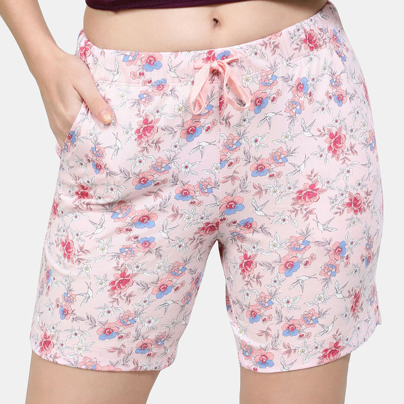 Jockey RX65 Womens Super Combed Cotton Relaxed Fit Printed Shorts - Orchid Pink (S)