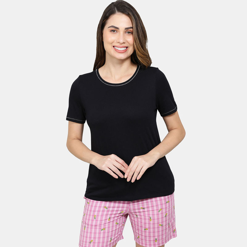 Jockey RX71 Womens Micro Modal Cotton Relaxed Fit Round Neck T-Shirt- Black (S)