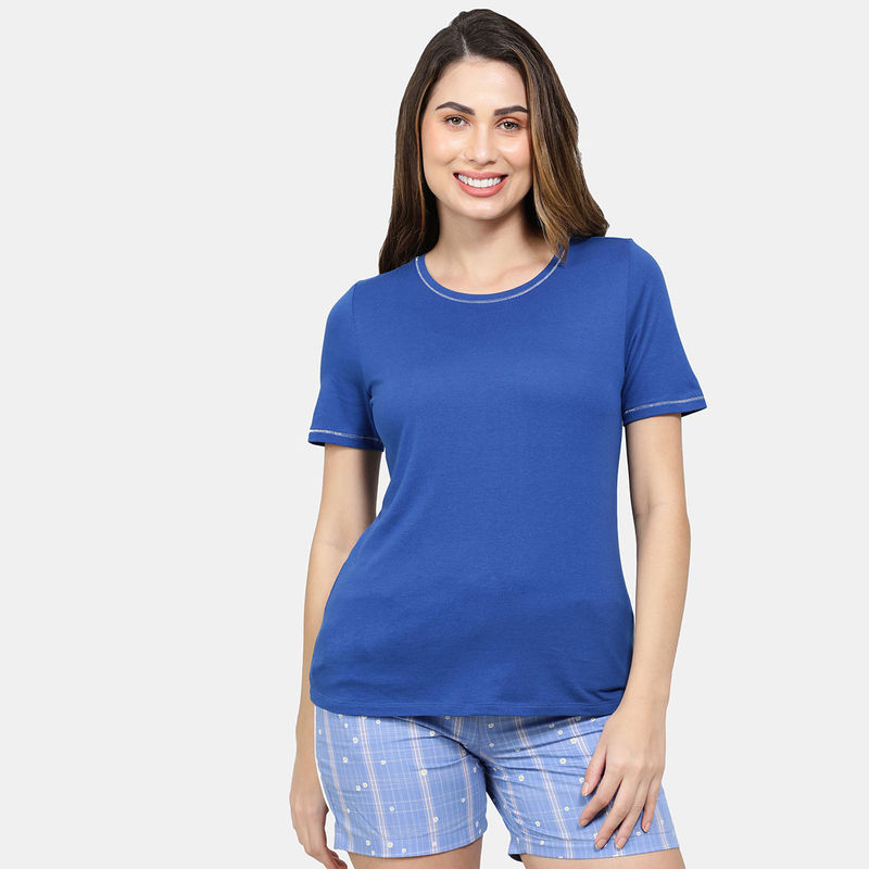 Jockey RX71 Womens Micro Modal Cotton Relaxed Fit Round Neck T-Shirt- Blue Quartz (S)