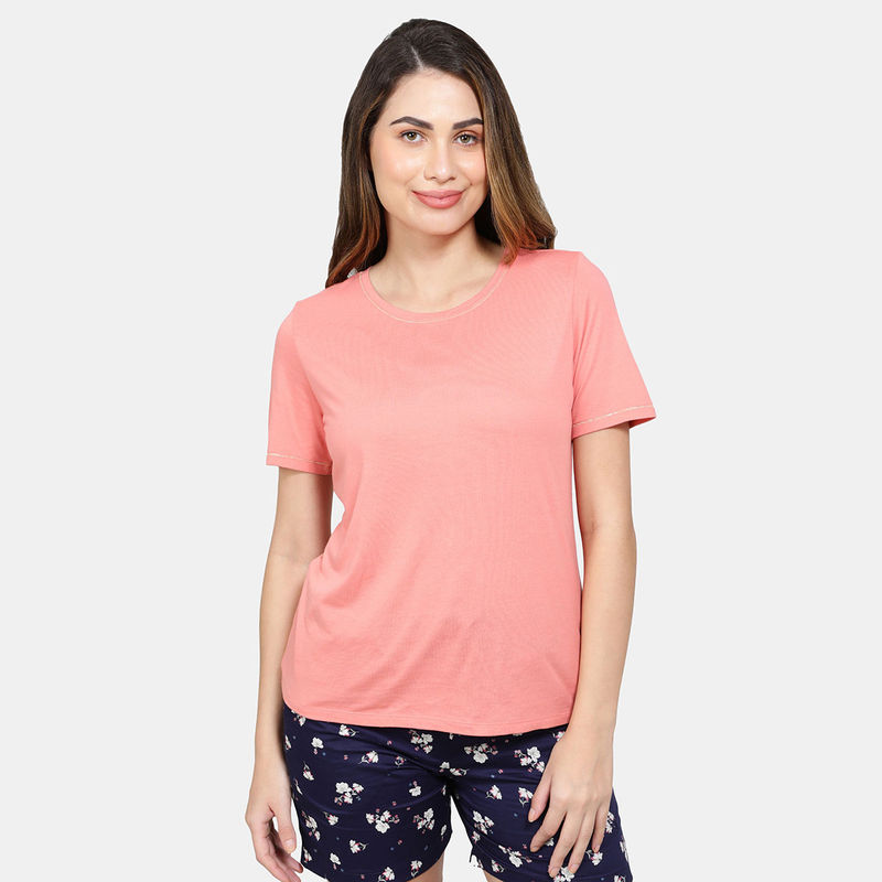 Jockey RX71 Womens Micro Modal Cotton Relaxed Fit Round Neck T-Shirt- Peach Blossom (S)