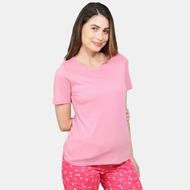 Jockey RX71 Womens Micro Modal Cotton Relaxed Fit Round Neck T-Shirt- Wild Rose (S)