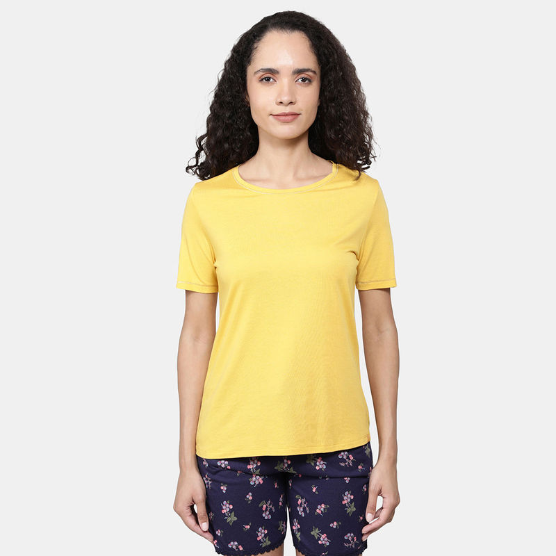 Jockey RX71 Womens Micro Modal Cotton Relaxed Fit Round Neck T-Shirt- Yolk Yellow (XL)