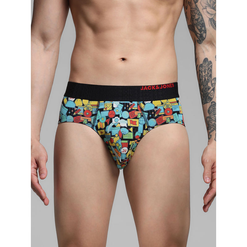 Jack & Jones Graphic Print Mid Rise Multi Color Brief for Men (M)