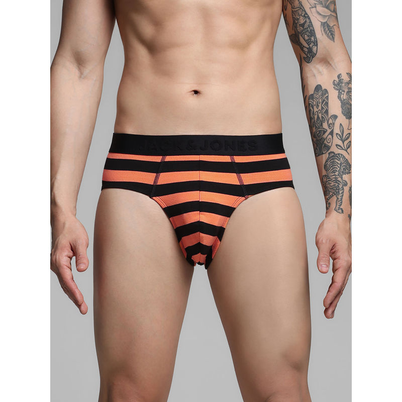 Jack & Jones Stripes Mid Rise Orange Brief for Men (S)
