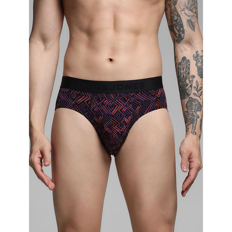 Jack & Jones Geometric Print Mid Rise Black Brief for Men (S)