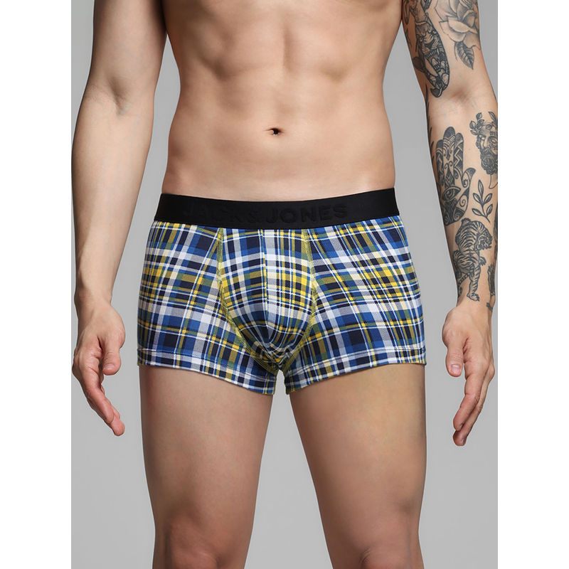 Jack & Jones Checks Mid Rise Blue Trunk for Men (XL)