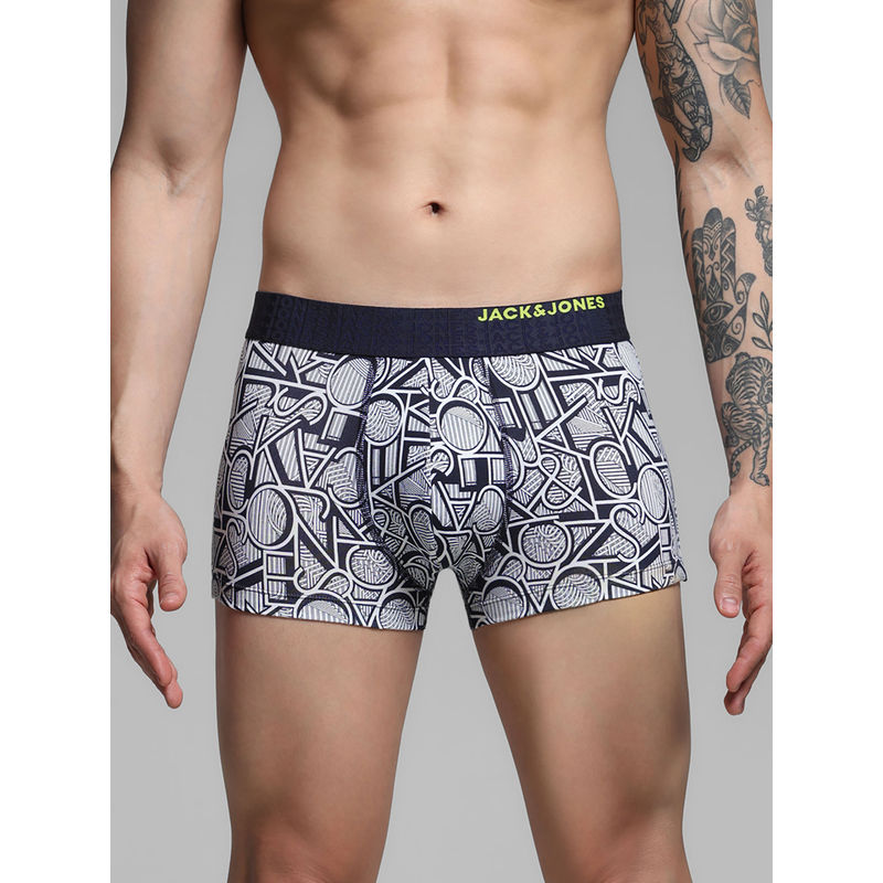 Jack & Jones Typographic Mid Rise Navy Blue Trunk for Men (M)