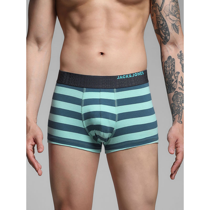 Jack & Jones Stripes Mid Rise Blue Trunk for Men (M)