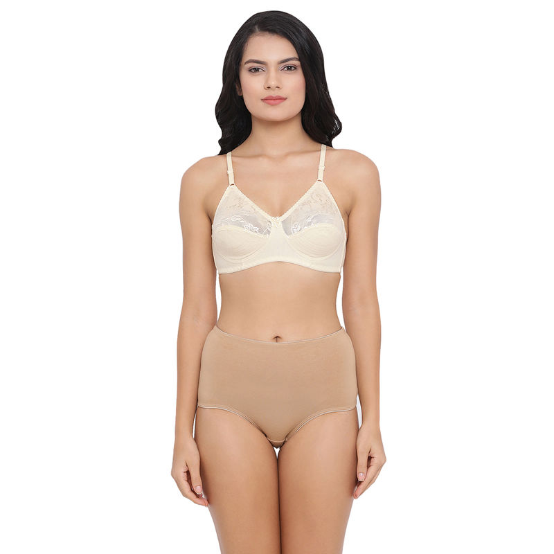 Buy Clovia Non-Padded Non-Wired Full Figure Bra in Cream Colour - Cotton  Online