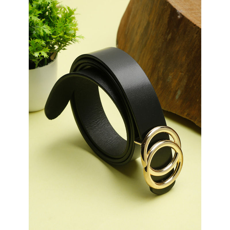 Teakwood Women Black Solid Genuine Leather Belt (34)