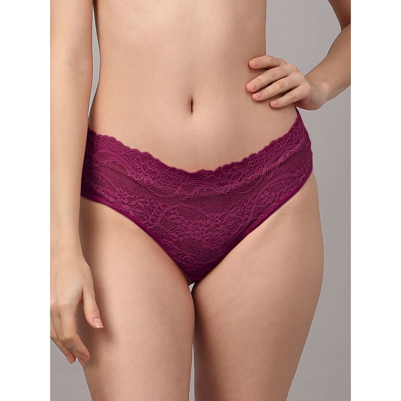 Erotissch Women Purple Self Design Bikini Briefs (S)