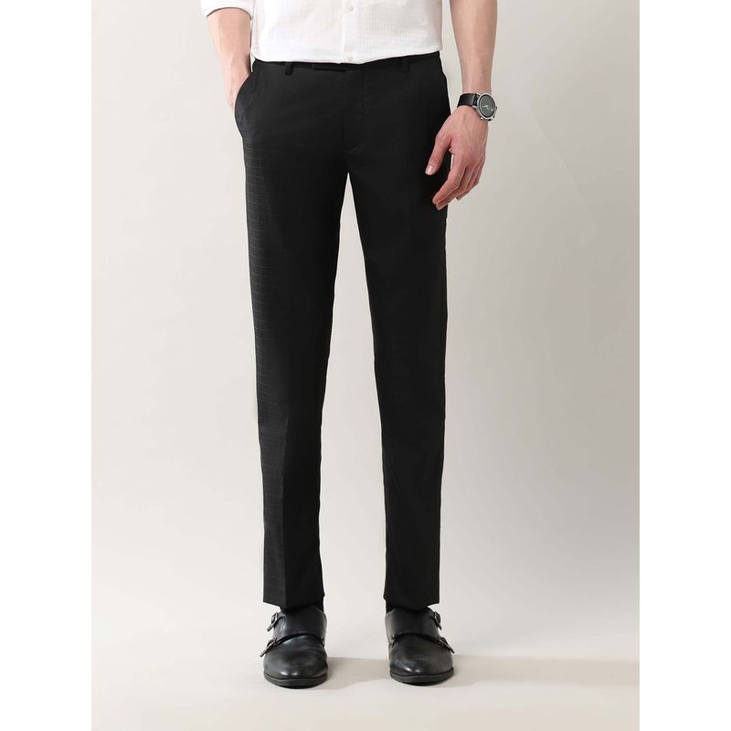 Arrow Mens Black Mid Waist Checks Formal Trouser (30)