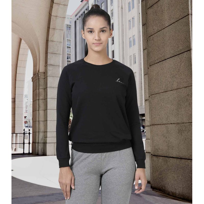 Enamor Essentials E079 Women's Relaxed Fit Basic Terry Sweatshirt - Black (L) - E079