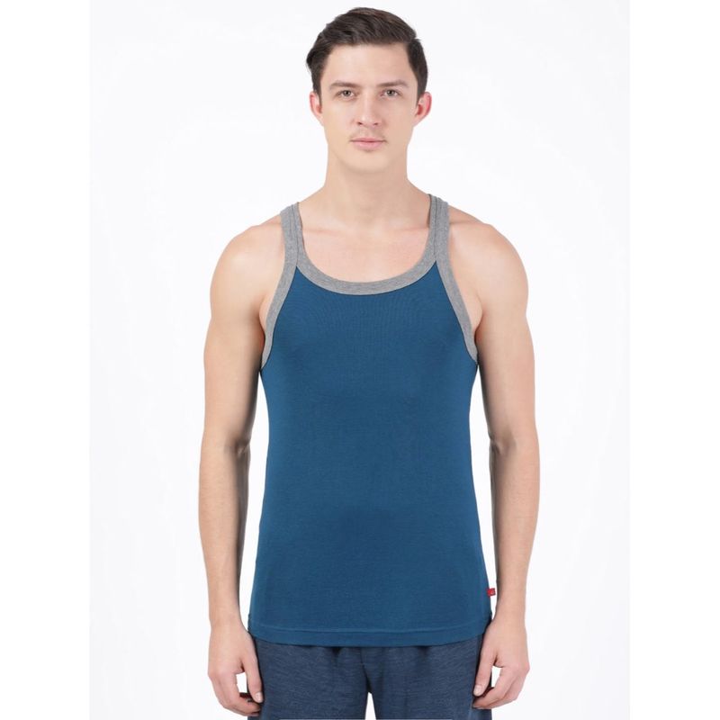 Jockey US27 Mens Super Combed Cotton Scoop Neck Gym Vest Blue (L)
