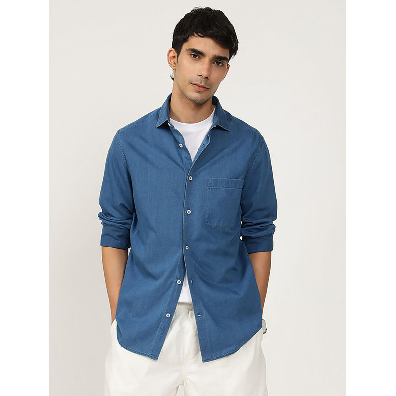 Andamen Men Cotton Twill Indigo Regular Fit Shirt (M)