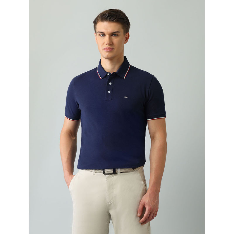 Arrow Sports Solid/Plain Blue Half Sleeves Collar Neck T-Shirt (M)