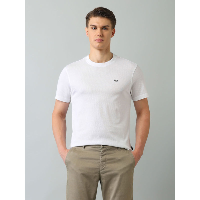 Arrow Sports Textured White Half Sleeves Crew Neck T-Shirt (L)