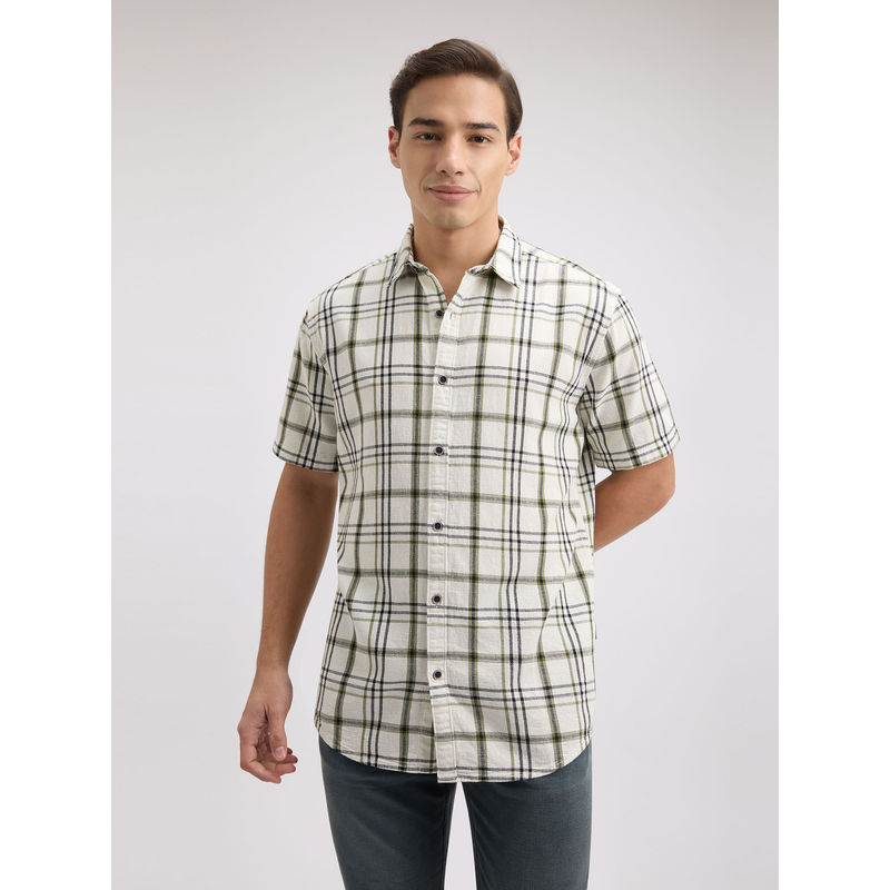 Pepe Jeans Men Green Check Short Sleeve Shirt (M)