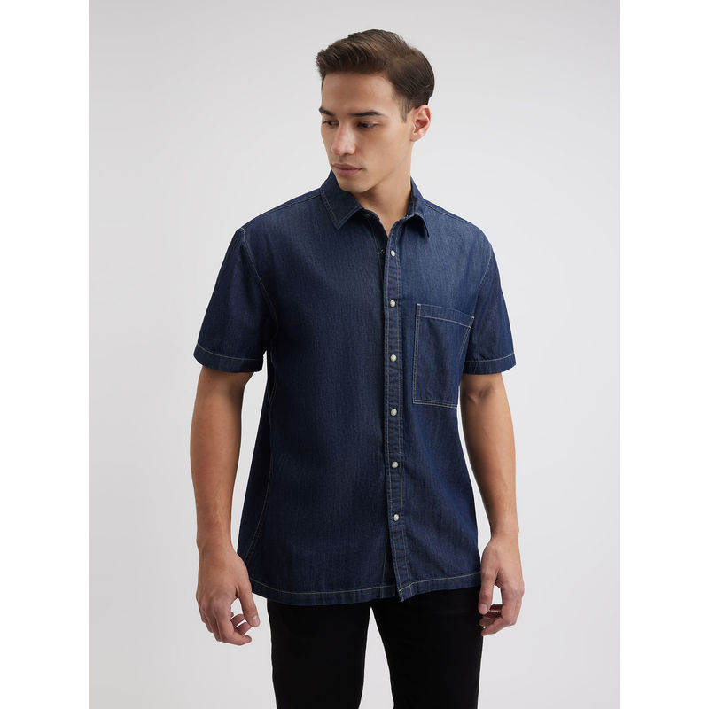 Pepe Jeans Men Blue Short Sleeve Oversized Denim Shirt (S)
