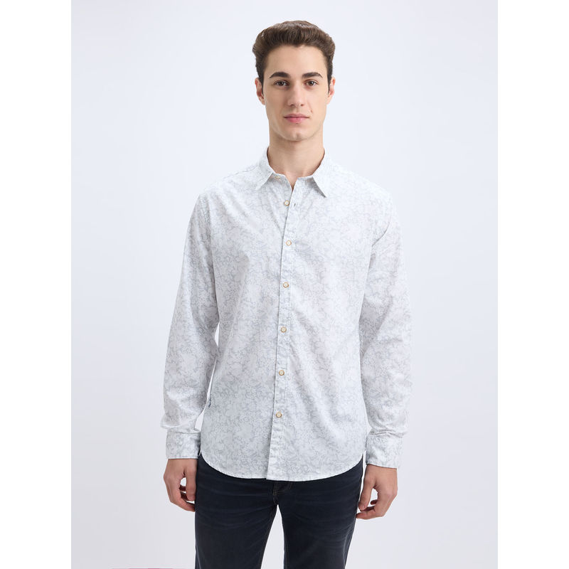 Pepe Jeans Men White Floral Print Full Sleeve Shirt (M)