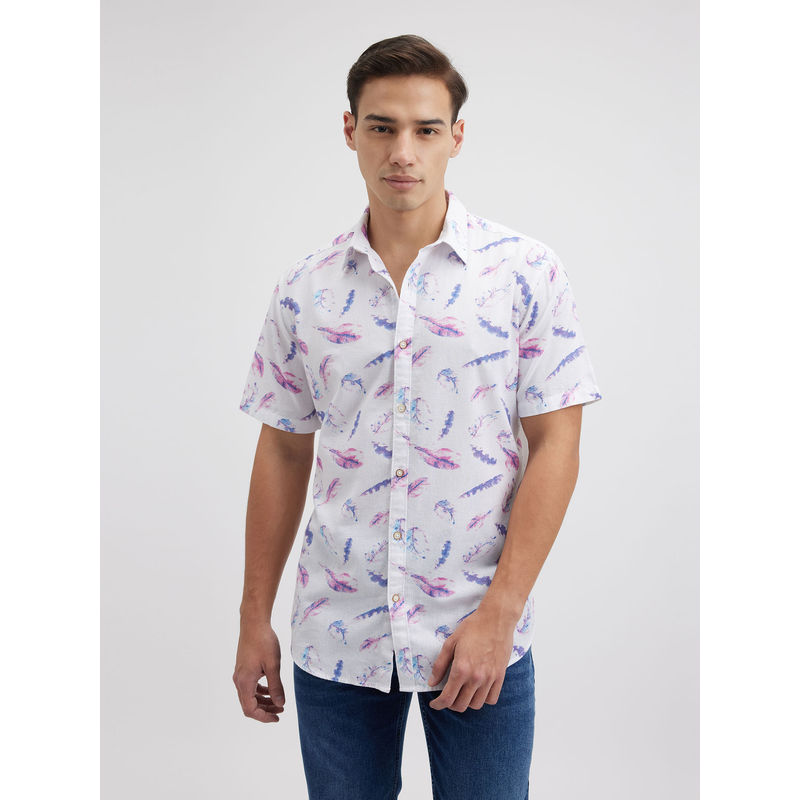 Pepe Jeans Men White Feather Print Short Sleeve Shirt (S)