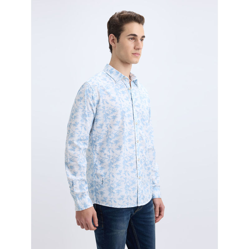 Pepe Jeans Men Blue Floral Print Full Sleeve Shirt (XL)