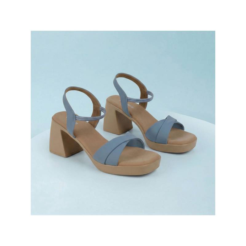 Mochi Women'S Blue Casual Block Heeled Sandals (UK 3)