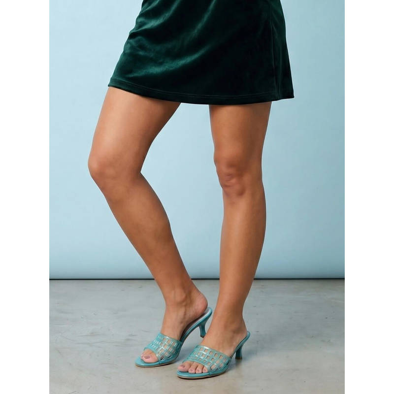 Mochi Women'S Green Kitten Heeled Sandals (UK 3)