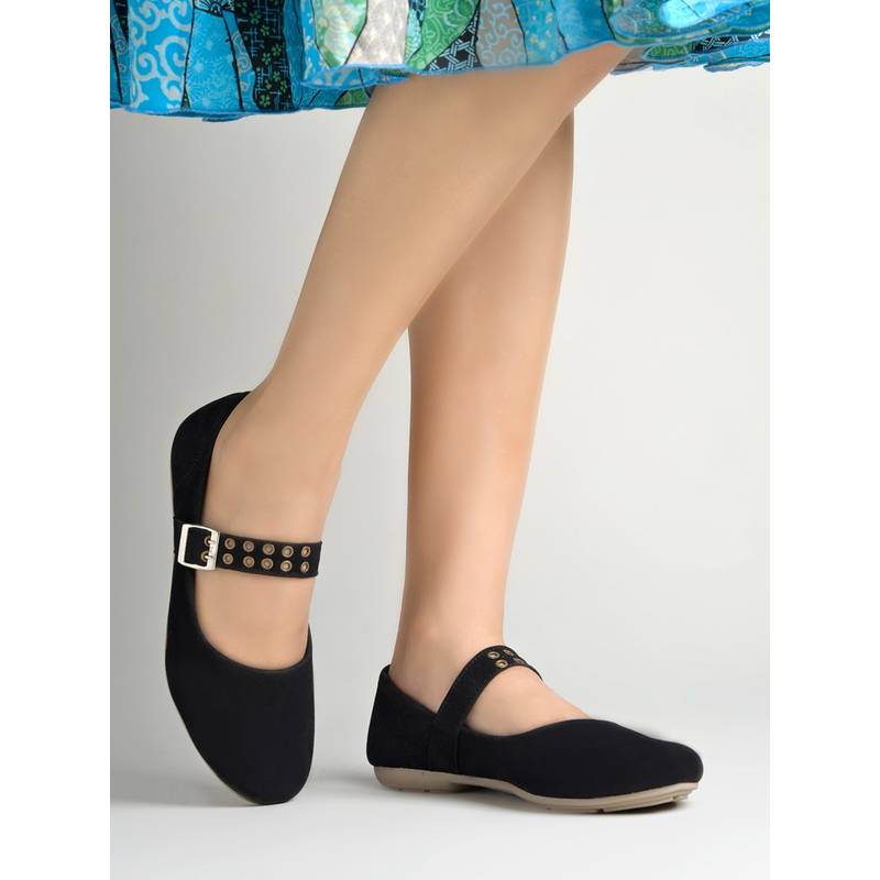 Shoetopia Women Black Suede Mary Jane Ballerinas (EURO 36)