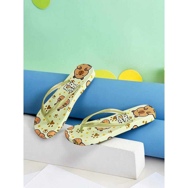 Truffle Collection Women Green Animal Print Flipflops (UK 7)