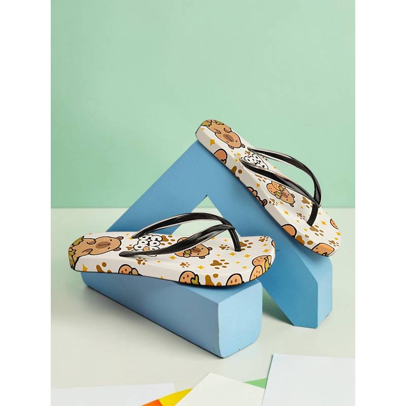 Truffle Collection Women White Animal Print Flipflops (UK 3)