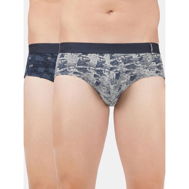 Jockey US52 Men Super Combed Cotton Printed Brief - Navy Nickle (Pack of 2) (XL)