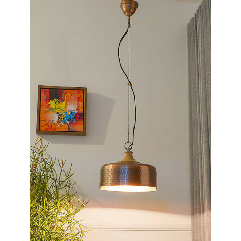 Buy Kapoor Lamp Shades Rondur Hammered Effect Metal and Wood Pendant ...