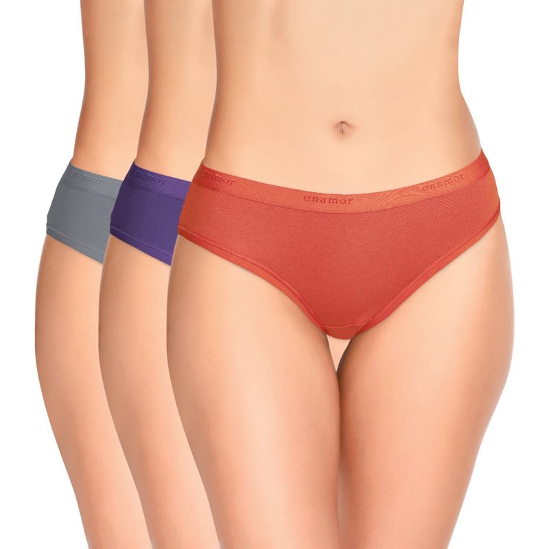 Enamor CR01 Low Waist Cotton Panty-Pack of 3 - Multicolor (S) - CR01