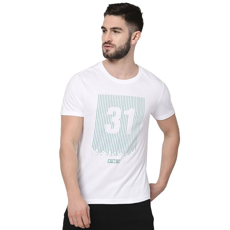 AD By Arvind Ad By White Printed Round Neck T-Shirt (S)