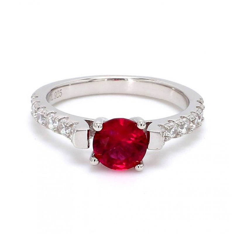 Ornate Jewels 1.43 Carat Red Ruby Solitaire Silver Ring - 10