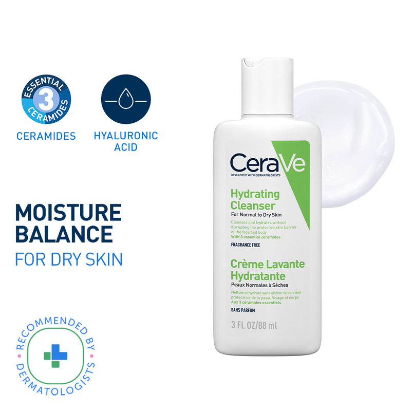 CeraVe Hydrating Cleanser Non-Foaming Face Wash for Dry Skin with Ceramides & Hyaluronic Acid