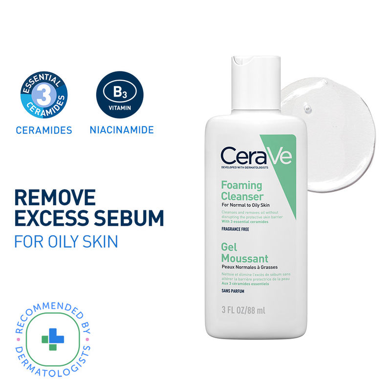 CeraVe Foaming Cleanser Face Wash For Oily Skin with Hyaluronic Acid, Ceramides & Niacinamide