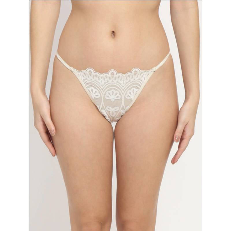 AOBA Women White Self Design Thongs Brief Panty (S)