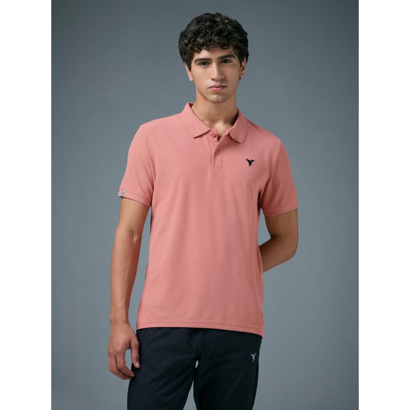 Technosport Men Peach Solid Slim Fit Polo T-shirt (L)