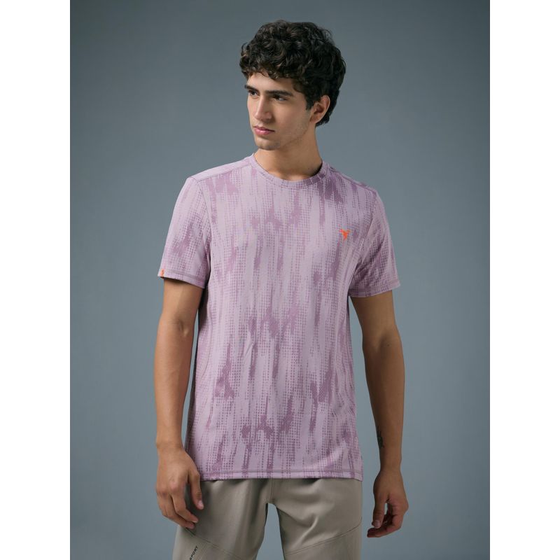 Technosport Men Purple Jacquard Slim Fit Round Neck Sports T-Shirt (S)